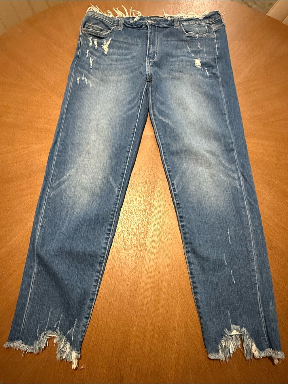 Fashion Nova Distressed Blue Ankle Crop Jeans